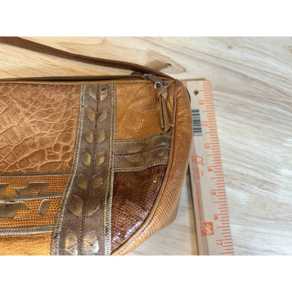 VTG SHARIF leather Snake/alligator/Geometric Texture crossbody Tan/browns 80's - Picture 12 of 15